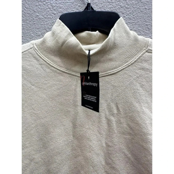 N: philanthropy Sweatshirt Womens Small Cream Distressed Cuffs Boho New - Picture 4 of 10